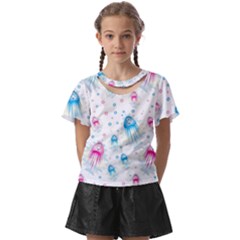 Jellyfis Pink Blue Cartoon Kids  Front Cut Tee by danenraven