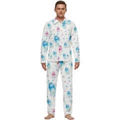 Jellyfis Pink Blue Cartoon Men s Long Sleeve Velvet Pocket Pajamas Set by danenraven