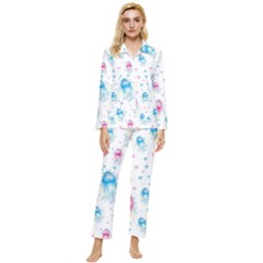 Jellyfis Pink Blue Cartoon Womens  Long Sleeve Velvet Pocket Pajamas Set by danenraven