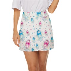 Jellyfis Pink Blue Cartoon Mini Front Wrap Skirt by danenraven