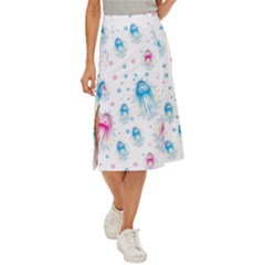 Jellyfis Pink Blue Cartoon Midi Panel Skirt by danenraven