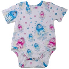 Jellyfis Pink Blue Cartoon Baby Short Sleeve Onesie Bodysuit by danenraven