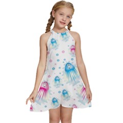 Jellyfis Pink Blue Cartoon Kids  Halter Collar Waist Tie Chiffon Dress by danenraven