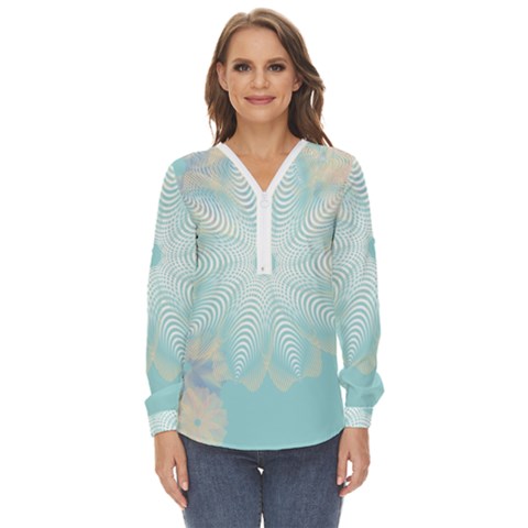 Floral Abstract Flowers Pattern Zip Up Long Sleeve Blouse by danenraven