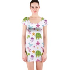 Turtle Animal Sea Life Short Sleeve Bodycon Dress by danenraven