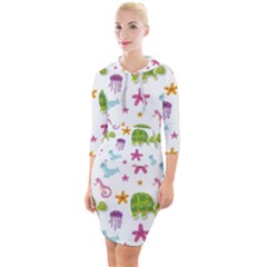 Turtle Animal Sea Life Quarter Sleeve Hood Bodycon Dress by danenraven