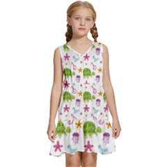 Turtle Animal Sea Life Kids  Sleeveless Tiered Mini Dress by danenraven