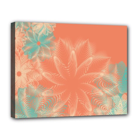 Teal Coral Abstract Floral Cream Canvas 14  X 11  (stretched) by danenraven