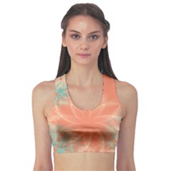 Teal Coral Abstract Floral Cream Sports Bra by danenraven