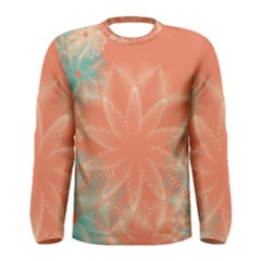 Teal Coral Abstract Floral Cream Men s Long Sleeve Tee by danenraven