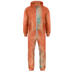 Teal Coral Abstract Floral Cream Hooded Jumpsuit (men) by danenraven