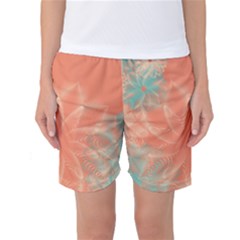 Teal Coral Abstract Floral Cream Women s Basketball Shorts by danenraven