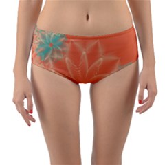 Teal Coral Abstract Floral Cream Reversible Mid-waist Bikini Bottoms by danenraven