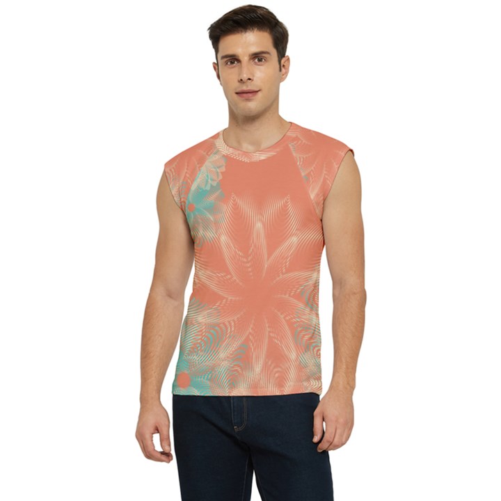 Teal Coral Abstract Floral Cream Men s Raglan Cap Sleeve Tee