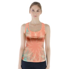 Teal Coral Abstract Floral Cream Racer Back Sports Top by danenraven