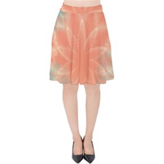 Teal Coral Abstract Floral Cream Velvet High Waist Skirt by danenraven