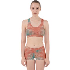 Teal Coral Abstract Floral Cream Work It Out Gym Set by danenraven