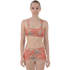 Teal Coral Abstract Floral Cream Perfect Fit Gym Set by danenraven