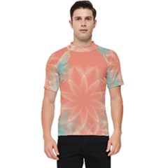 Teal Coral Abstract Floral Cream Men s Short Sleeve Rash Guard by danenraven