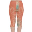 Teal Coral Abstract Floral Cream Velvet Capri Leggings  View2