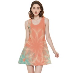 Teal Coral Abstract Floral Cream Inside Out Reversible Sleeveless Dress by danenraven