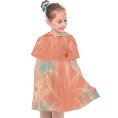 Teal Coral Abstract Floral Cream Kids  Sailor Dress by danenraven