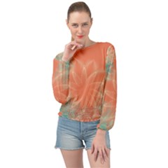 Teal Coral Abstract Floral Cream Banded Bottom Chiffon Top by danenraven