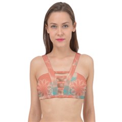 Teal Coral Abstract Floral Cream Cage Up Bikini Top by danenraven