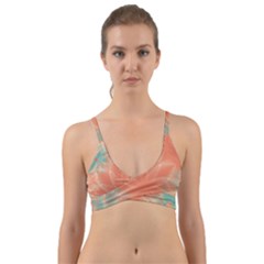 Teal Coral Abstract Floral Cream Wrap Around Bikini Top by danenraven