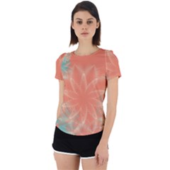 Teal Coral Abstract Floral Cream Back Cut Out Sport Tee by danenraven