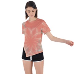 Teal Coral Abstract Floral Cream Asymmetrical Short Sleeve Sports Tee by danenraven