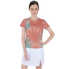 Teal Coral Abstract Floral Cream Women s Sports Top by danenraven