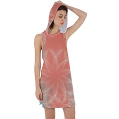 Teal Coral Abstract Floral Cream Racer Back Hoodie Dress by danenraven