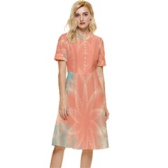 Teal Coral Abstract Floral Cream Button Top Knee Length Dress by danenraven