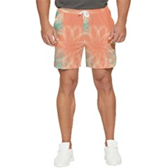 Teal Coral Abstract Floral Cream Men s Runner Shorts by danenraven