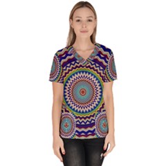 Kaleidoscope Geometric Circles Women s V-neck Scrub Top by danenraven