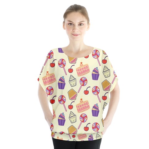 Cupcake Pattern Lollipop Batwing Chiffon Blouse by danenraven