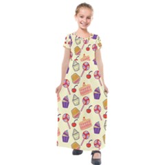 Cupcake Pattern Lollipop Kids  Short Sleeve Maxi Dress by danenraven