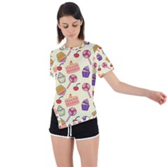 Cupcake Pattern Lollipop Asymmetrical Short Sleeve Sports Tee by danenraven