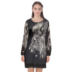 Angry Male Lion Long Sleeve Chiffon Shift Dress  by Jancukart