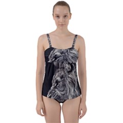 Angry Male Lion Twist Front Tankini Set