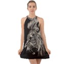 Angry Male Lion Halter Tie Back Chiffon Dress View1