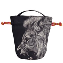 Angry Male Lion Drawstring Bucket Bag