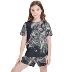 Angry Male Lion Kids  Tee And Sports Shorts Set by Jancukart