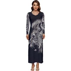 Angry Male Lion Long Sleeve Velour Longline Maxi Dress by Jancukart