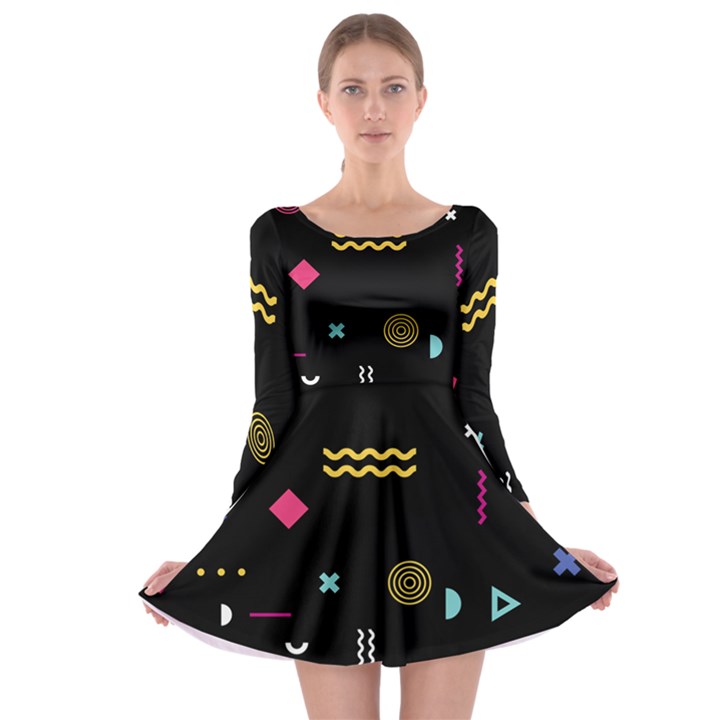 Geometric Art Colorful Shape Long Sleeve Skater Dress