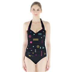 Geometric Art Colorful Shape Halter Swimsuit by Ravend