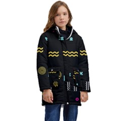 Geometric Art Colorful Shape Kid s Hooded Longline Puffer Jacket by Ravend