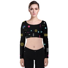 Geometric Art Colorful Shape Velvet Long Sleeve Crop Top by Ravend