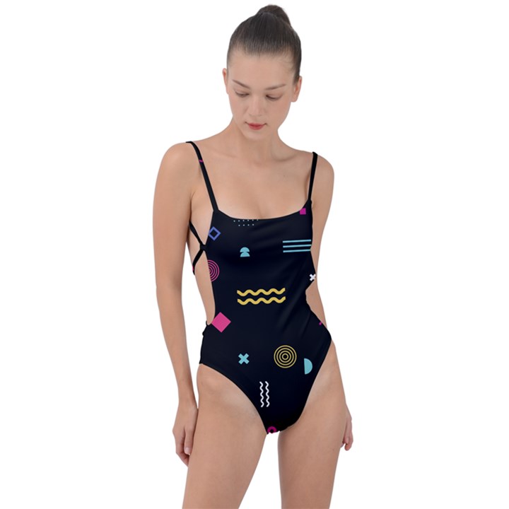 Geometric Art Colorful Shape Tie Strap One Piece Swimsuit